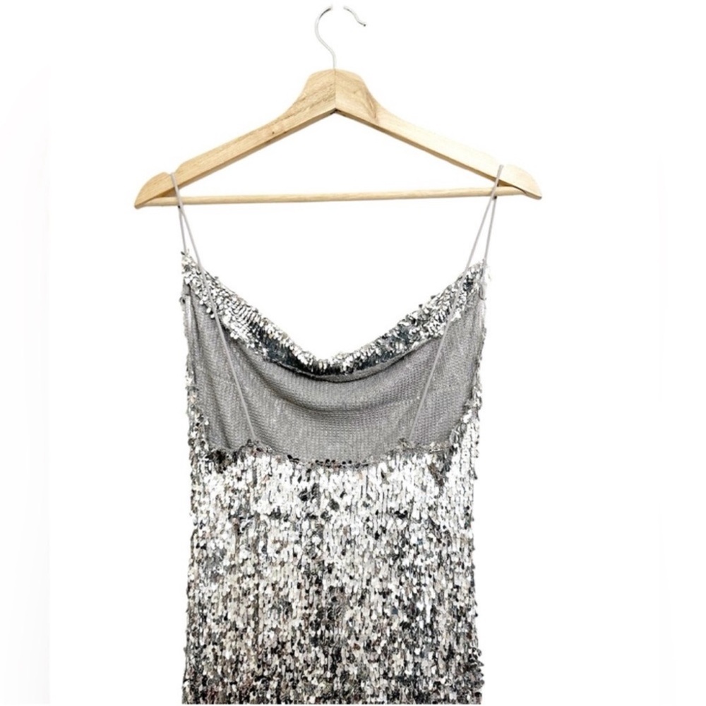 NWT Zara Silver Sequin Maxi Dress Size S - Picture 7 of 16